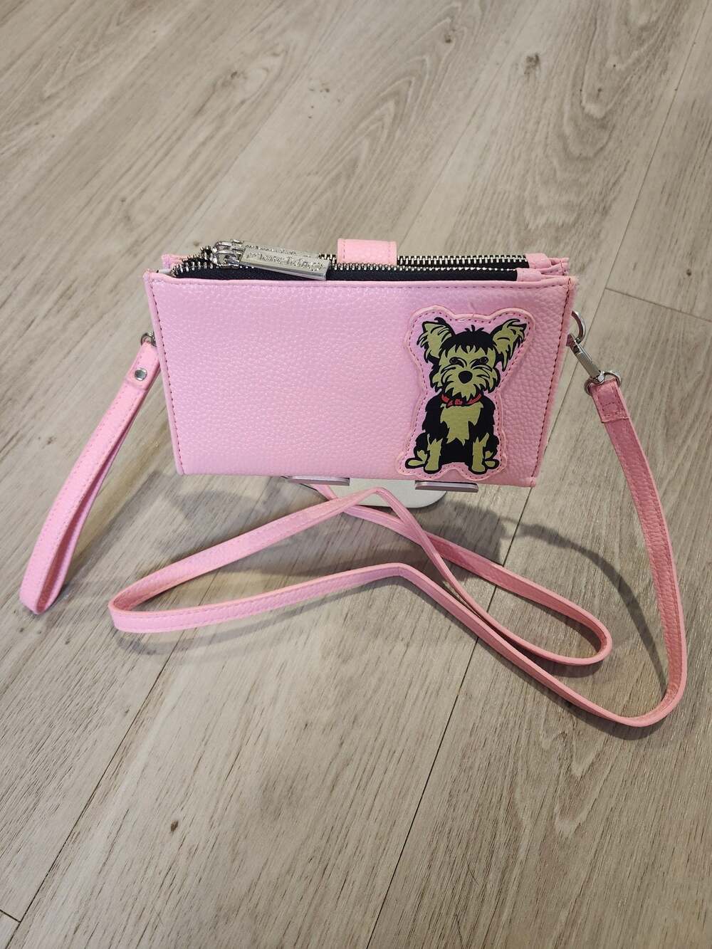 Marc Tetro Pink Yorkie Dog Art Wristlet Wallet Crossbody Bag